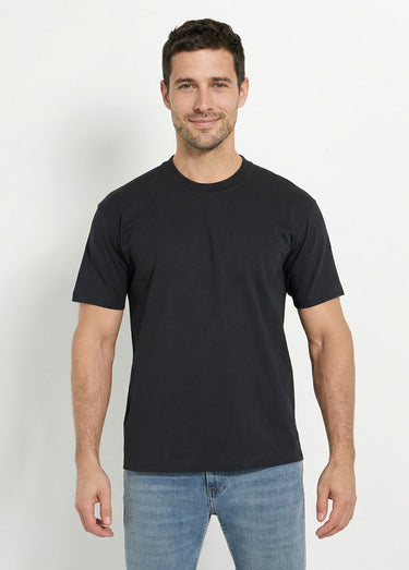 T-shirt pur coton avec col rond, Essentiel Noir