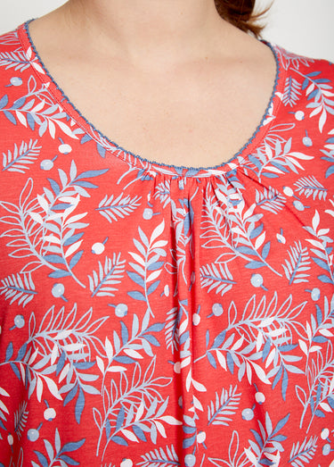 Chemise de nuit longue manches 3/4 coton imprimé Fond Rouge