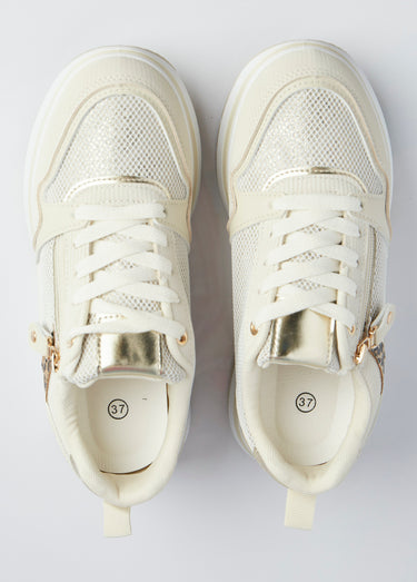 Sneakers compensées en mesh type joggers Beige