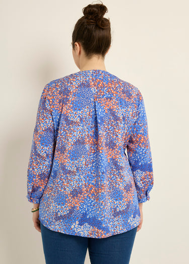 Tunique col V fleurie manches longues Bleu Imprime