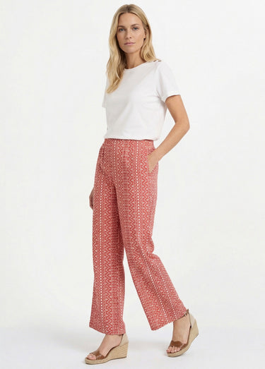 Pantalon large coton, broderie anglaise Vieux Rose