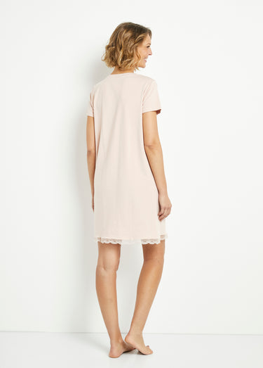 Nuisette manches courtes et dentelle Rose