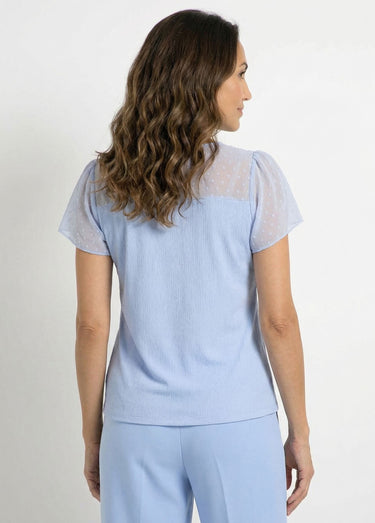T-shirt col V plumetis manches courtes Bleu