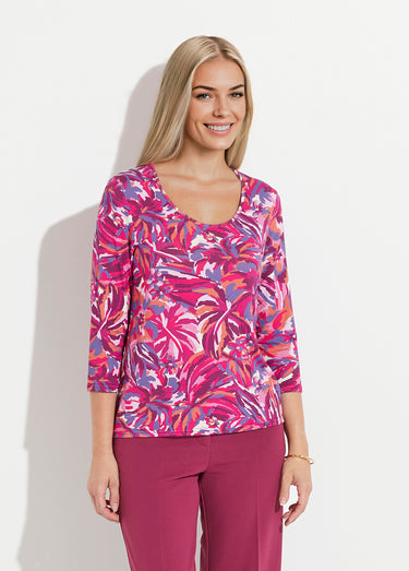 T-shirt col rond manches 3/4 imprimé Imprime Fuchsia