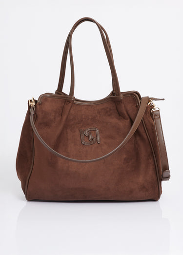 Sac shopping en suédine et simili cuir Chocolat