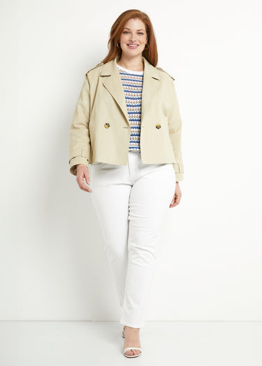 Trench court double boutonnage coton doublé Beige