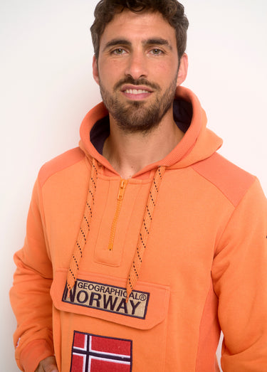 Sweat à capuche demi zip manches longues Orange Fluo