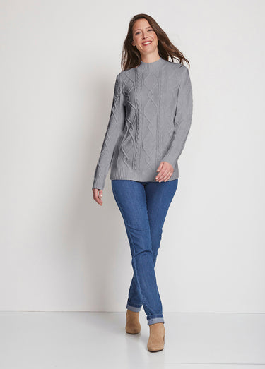 Pull chaud court col montant torsades Gris