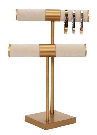 Porte bijou 2 niveaux sur socle métal Beige Dore