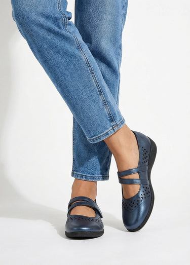 Ballerines babies cuir largeur confort Marine irisé