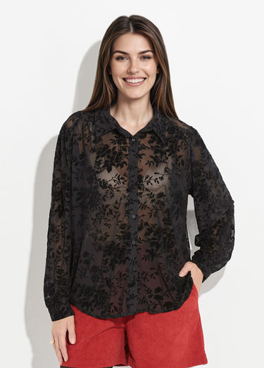 Chemisier dentelle avec fleurs velours Noir
