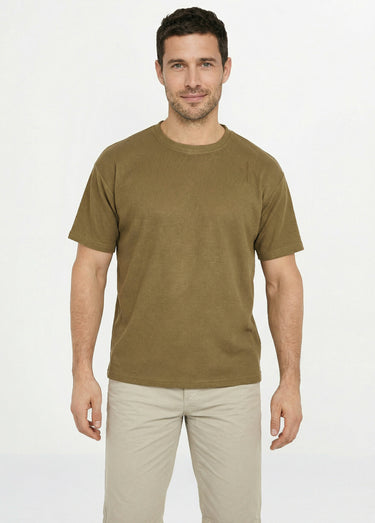 T-shirt maille texturée manches courtes Kaki