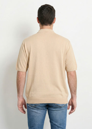 Pull col polo zippé manches courtes Beige