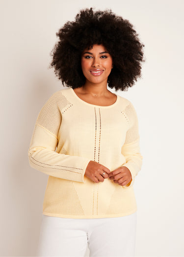 Pull fin ajouré manches longues Vanille