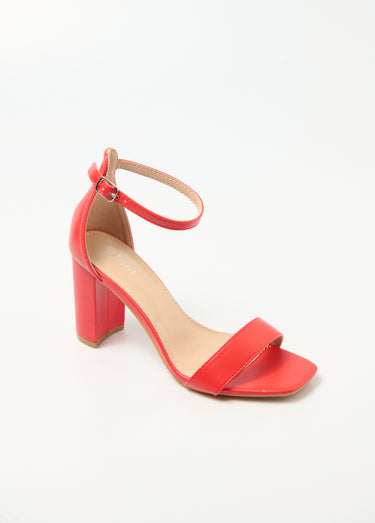 Sandales talon haut bout carré à brides Rouge