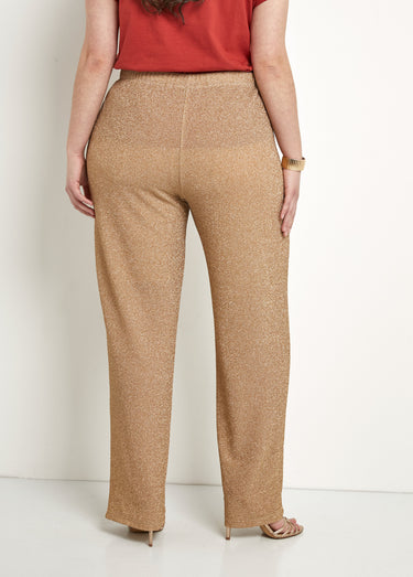 Pantalon large brillant doré ceinture élastiquée Dore