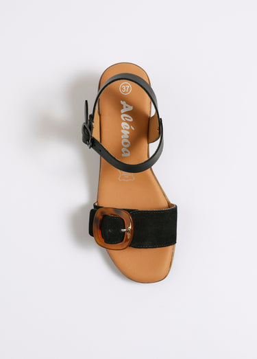 Sandales à boucle en suédine à talon Noir