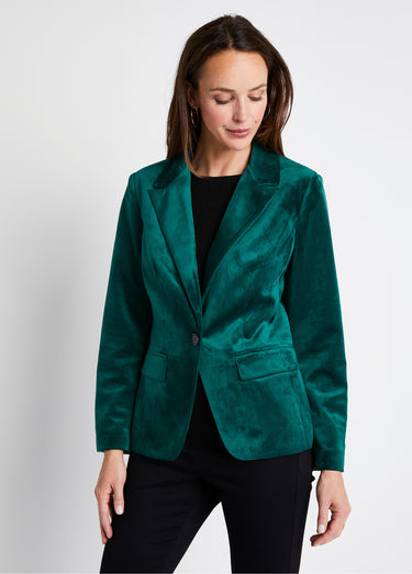Veste blazer droite velours uni col tailleur Vert