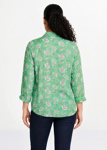 Tunique fluide longue évasée fleurie Vert/Blanc