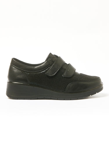 Derbies à scratchs et talon compensé Noir