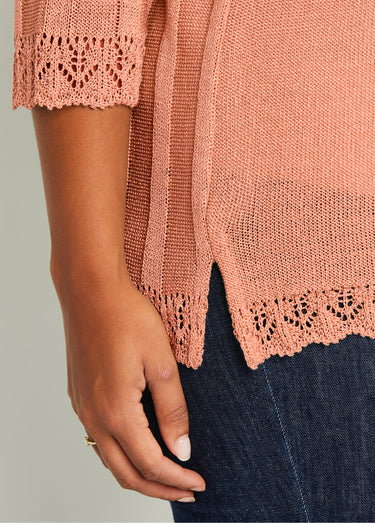 Cardigan boutonnée long ajouré Abricot