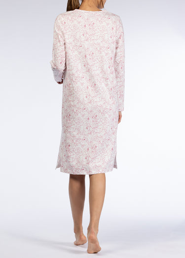 Chemise de nuit manches longues détail col Rose