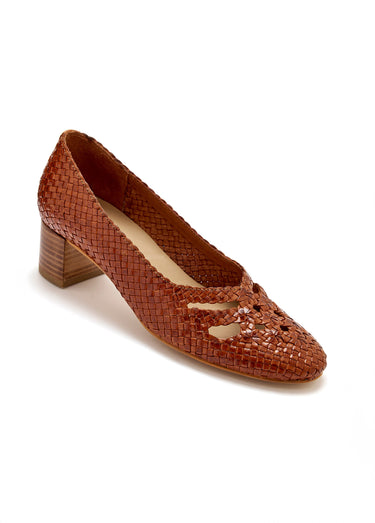 Escarpins cuir tressé largeur confort Camel