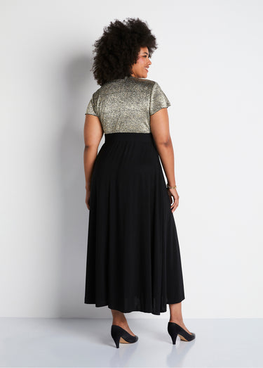 Robe longue cache-coeur bicolore Noir/Dore
