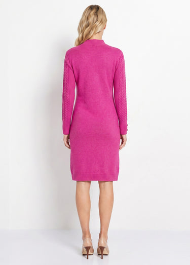 Robe-pull courte tricot uni col rond Rose