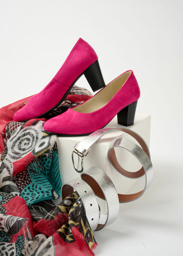 Escarpins cuir bout rond largeur confort Fuchsia