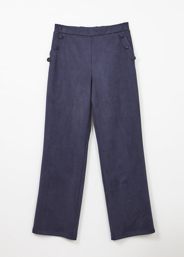Pantalon droit ceinture élastiquée tissu suédé Marine