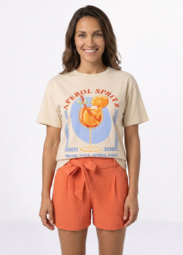 T-shirt manches courtes print Cocktail Beige