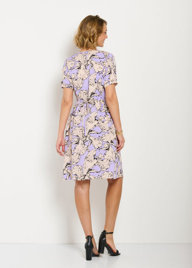 Robe courte cache-coeur fluide motif graphique Violet/ Blanc
