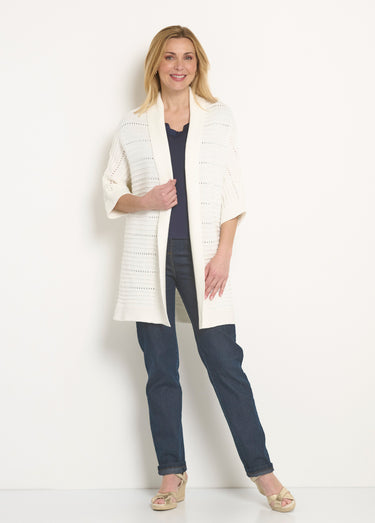 Gilet long ajouré coupe confort Ecru