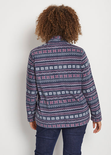Sweat polaire col montant zippé Gris/Rose