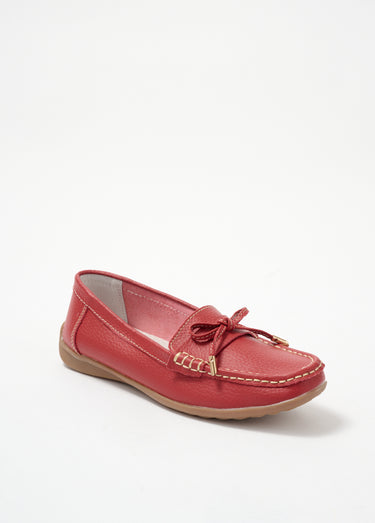 Mocassins confortables plats en cuir Rouge