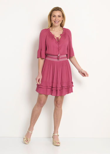 Robe courte plissée taille élastiquée Rose