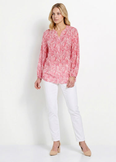 Tunique boutonnée longue manches 3/4 Rose / Blanc