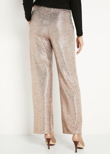 Pantalon large taille élastiquée maille brillante Cuivre