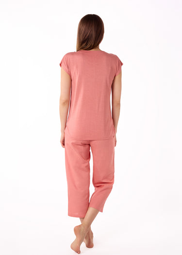 Pyjama avec lin manches courtes col V Peche