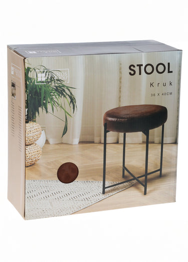 Pouf métal forme tabouret, avec coussin Marron