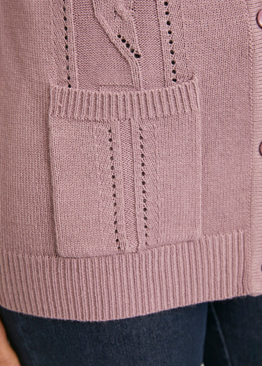 Gilet long boutonné brodé perlé col V Cyclamen