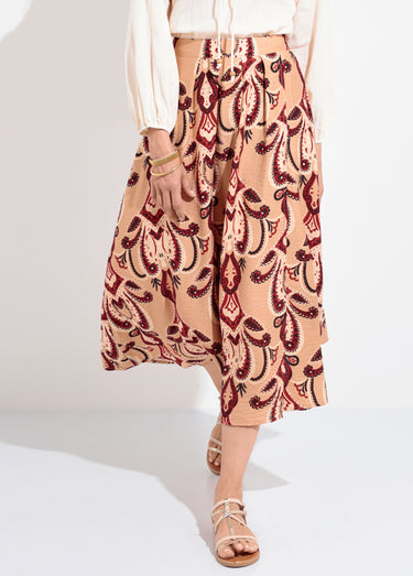 Jupe longue fluide imprimé cachemire Beige