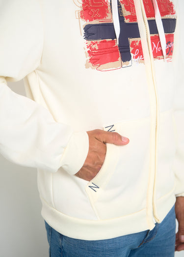 Sweat à capuche zippé poche kangourou Blanc/Marine