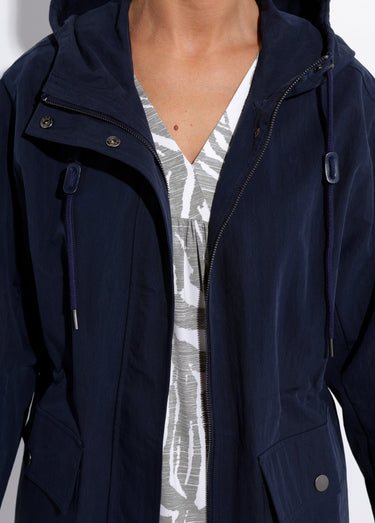 Parka zippée pressionnée à capuche déperlante Marine