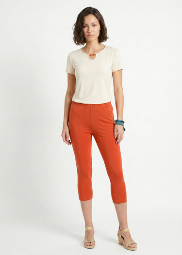 Legging court coton taille élastiquée Orange