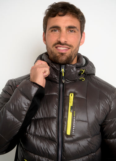 Doudoune chaude brillante détails fluo Gris Fonce