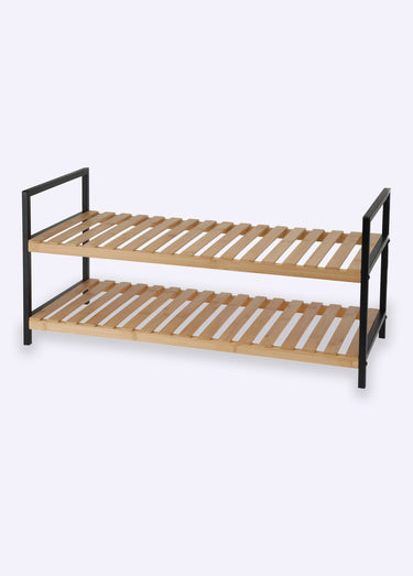 Meuble de rangement bas pour chaussures Noir/Bambou