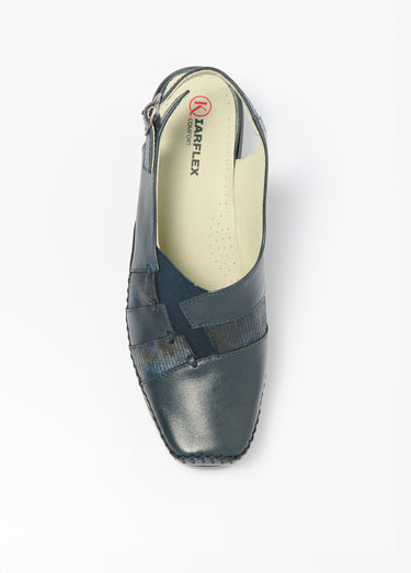 Sandales compensées largeur confort cuir Marine