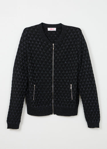 Gilet zippé esprit bomber maille brillante Noir
